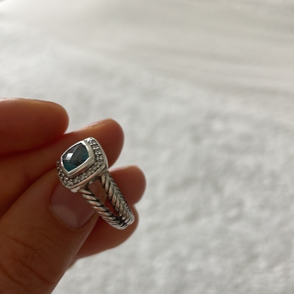 David Yurman Petite Albion Ring with Blue Topaz and Diamonds - Picture 4 of 5